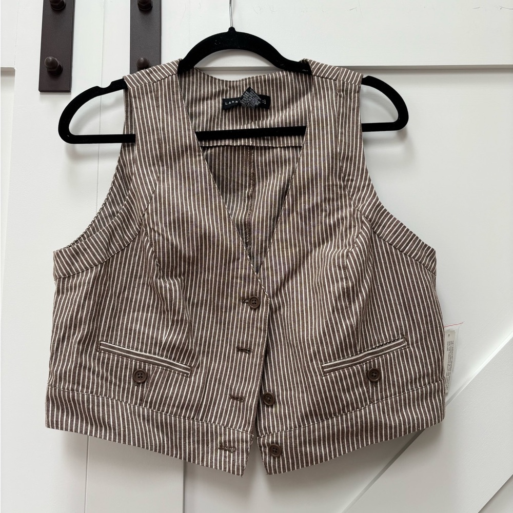 Larry Levine Brown Striped Vest